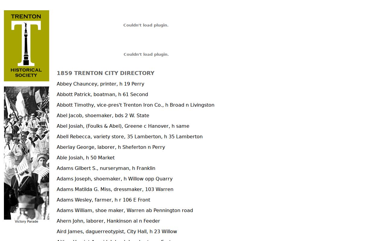 Mercer city directory 1859 Trenton entry with name, occupation, and address abbreviations