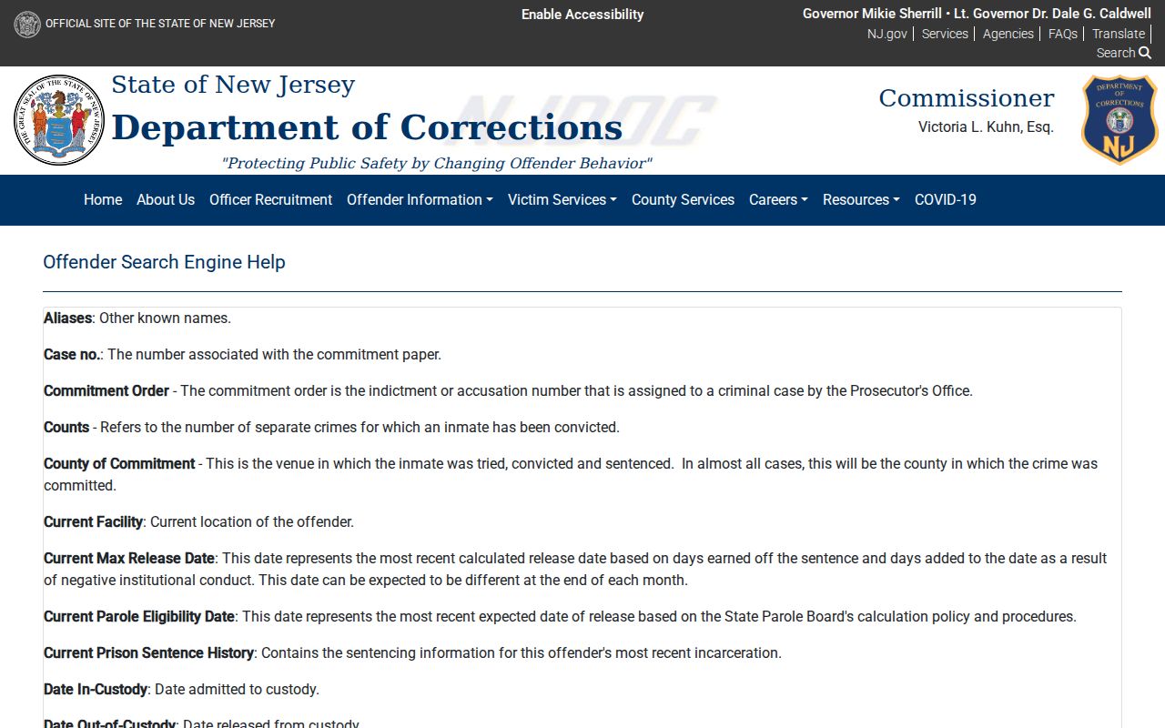 Mercer resident lookup NJDOC result field definitions